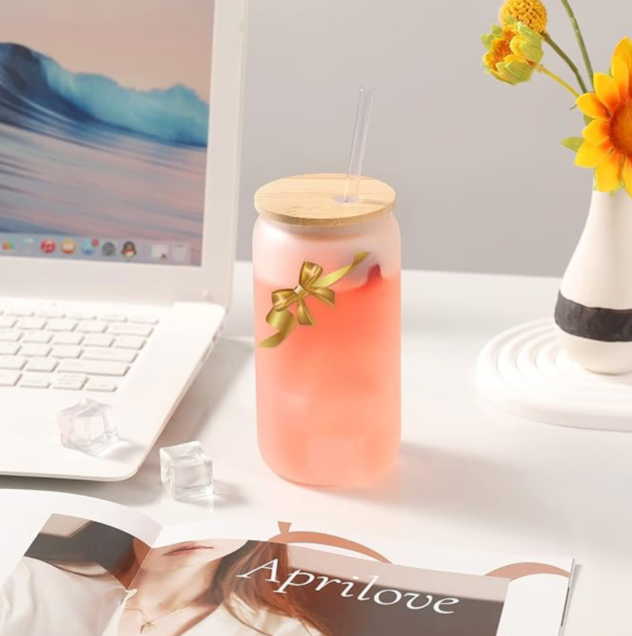 Glass Cups and Bamboo Lids